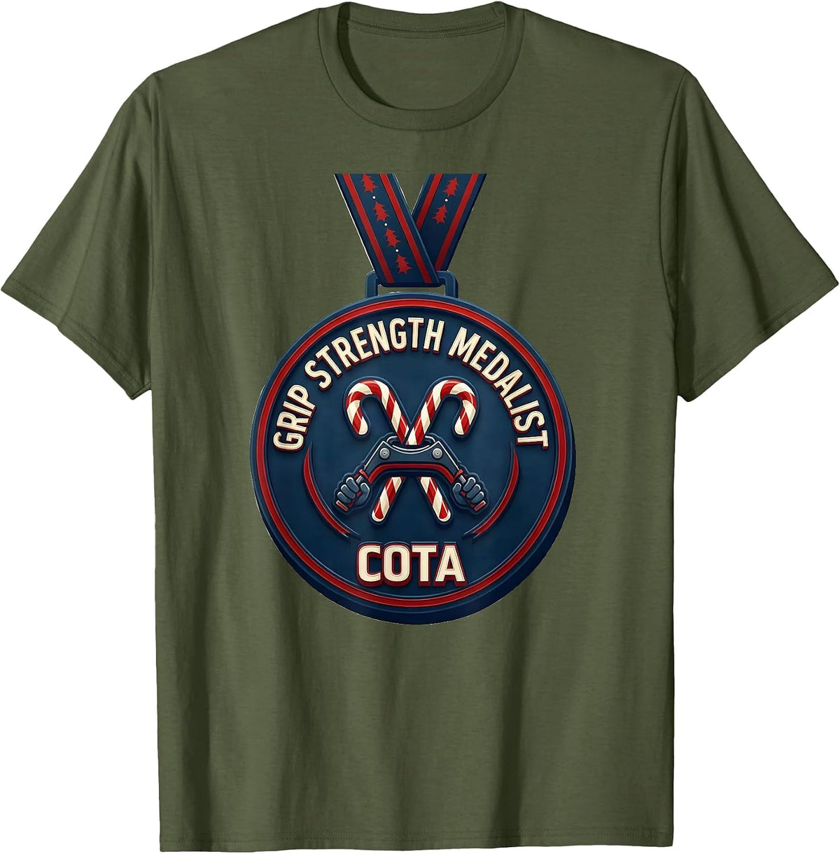 Men's Grip Strength Medalist COTA Occupational Therapist Christmas T-Shirt - Olive Green