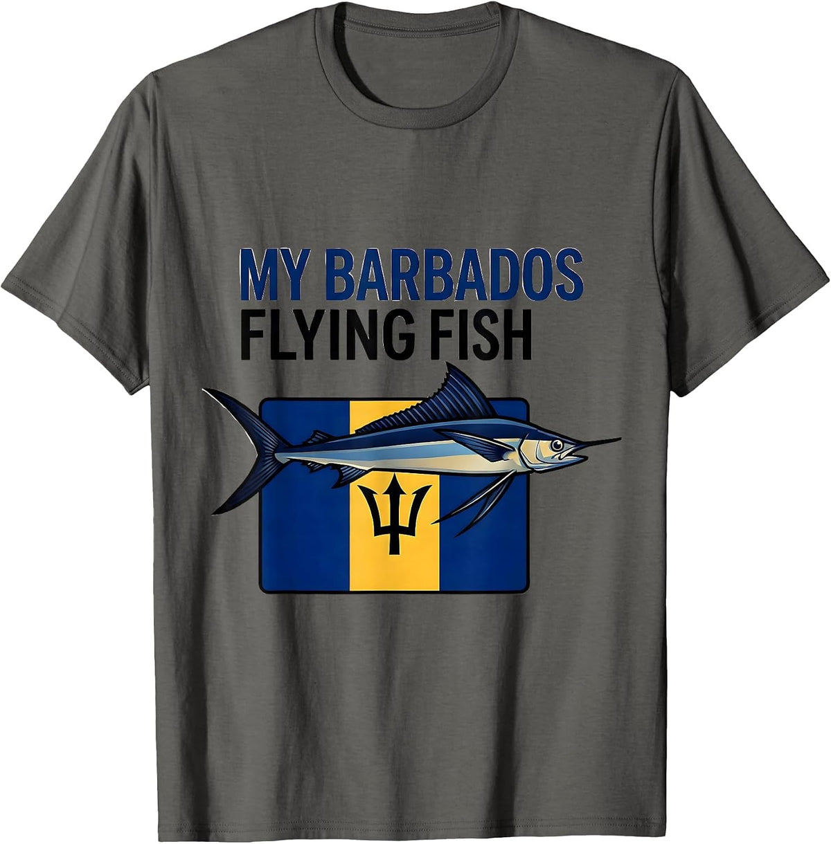 My Barbados Flying Fish Flat Vector National Pride Caribbean T-Shirt - Asphalt Grey