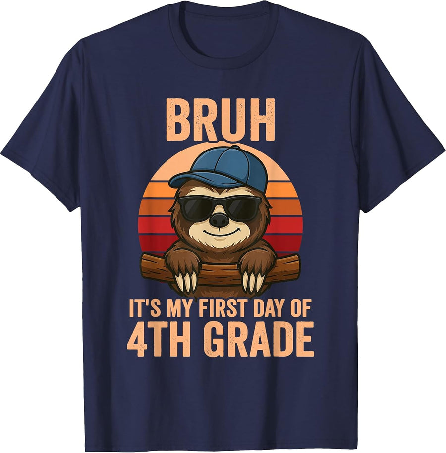 4th Grade 2026 Bruh It's My First Day of Fourth Grade T-Shirt - Navy Blue