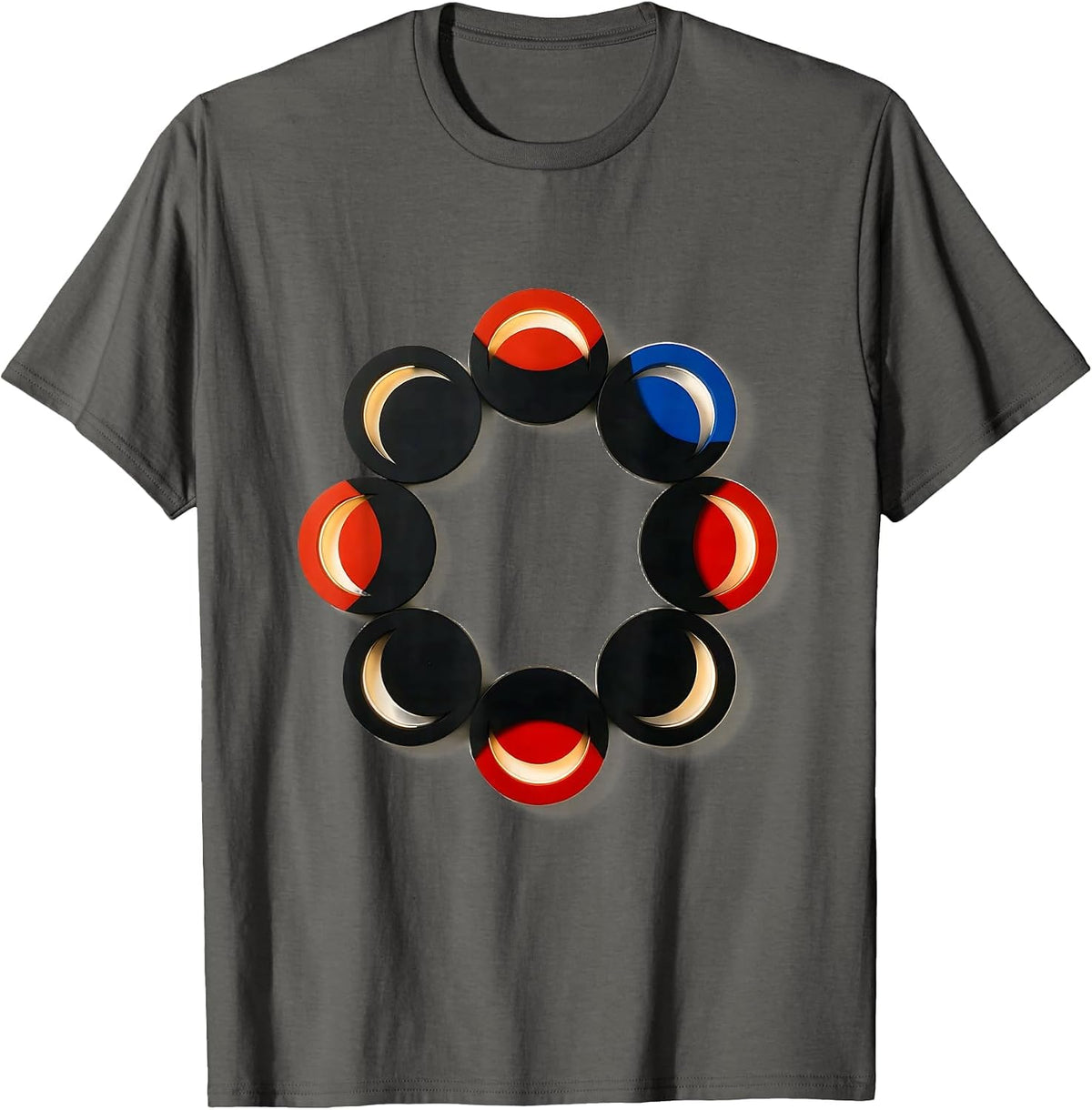 Moon Phase Circular Modules Bauhaus Modernist Astronomy T-Shirt - Asphalt Grey