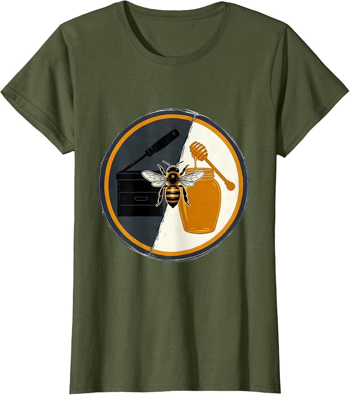 Women's Beekeeper Badge Screenprint Beekeeping Hobbyist Humor T-Shirt - Olive Green