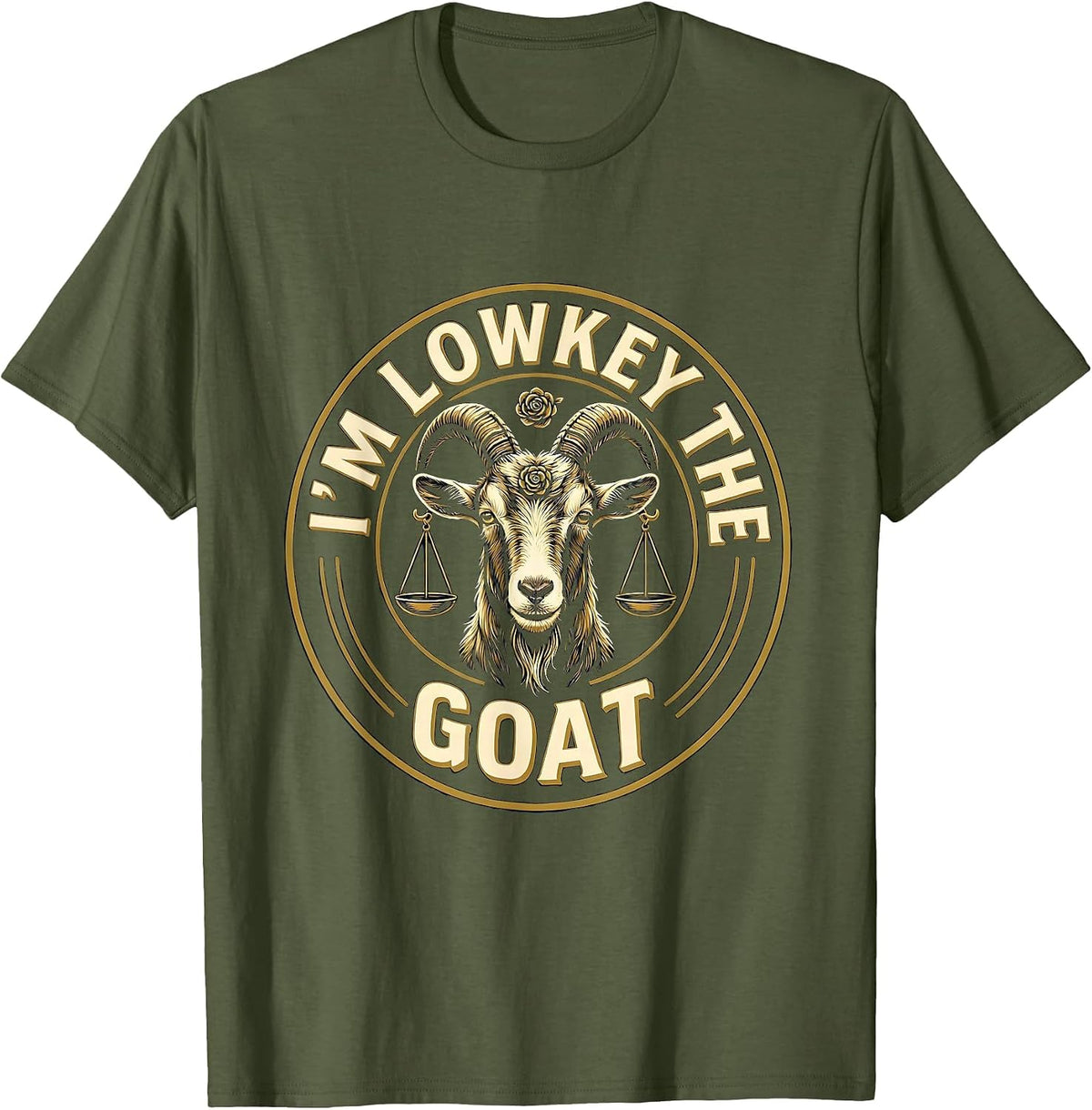 Men's I'm Lowkey The GOAT Funny Goat Pun Sports Fan Farm Animal T-Shirt - Olive Green