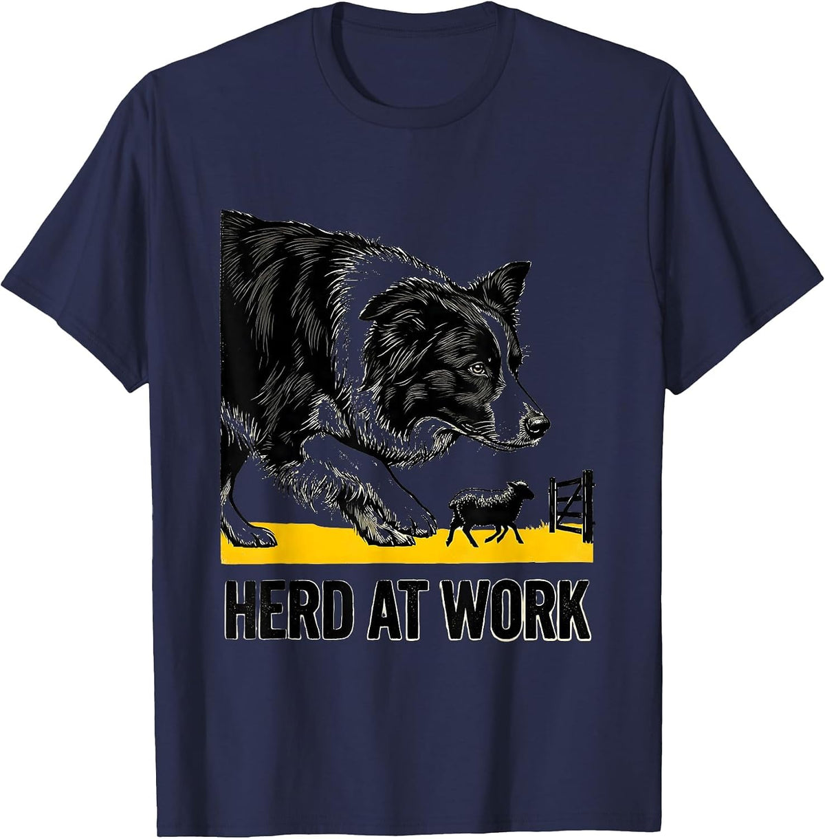 Herd At Work Funny Border Collie Dog Lover Humor T-Shirt - Navy Blue