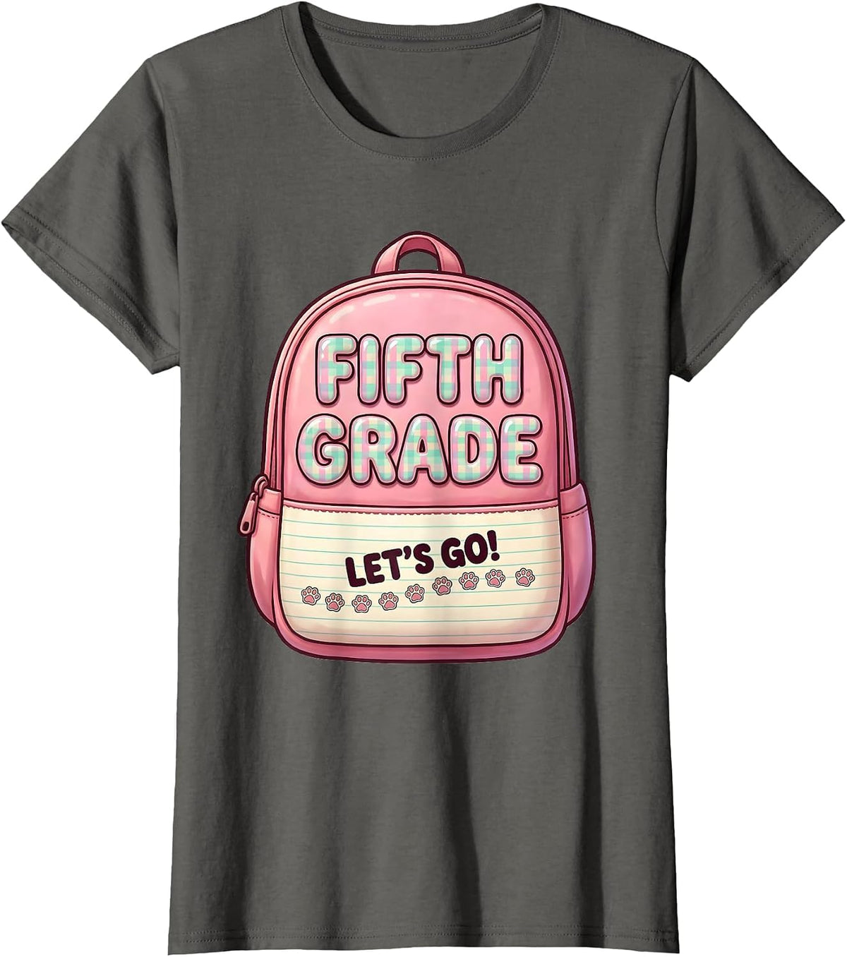 Women's Fifth Grade Let's Go Cute Kawaii Back to School Teacher T-Shirt - Asphalt Grey