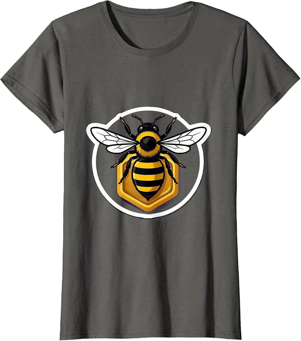 Women's Bee Badge Sticker Style Beekeeper Honey Lover T-Shirt - Asphalt Grey