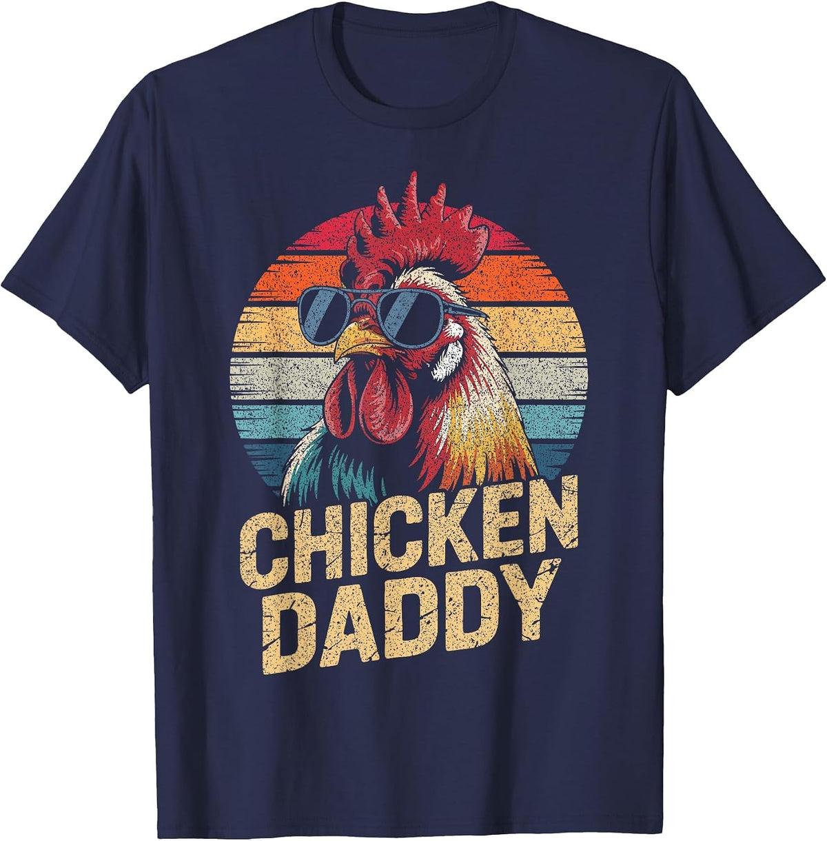 Men Chicken Daddy Vintage Rooster Poultry Farmer Fathers Day T-Shirt - Navy Blue