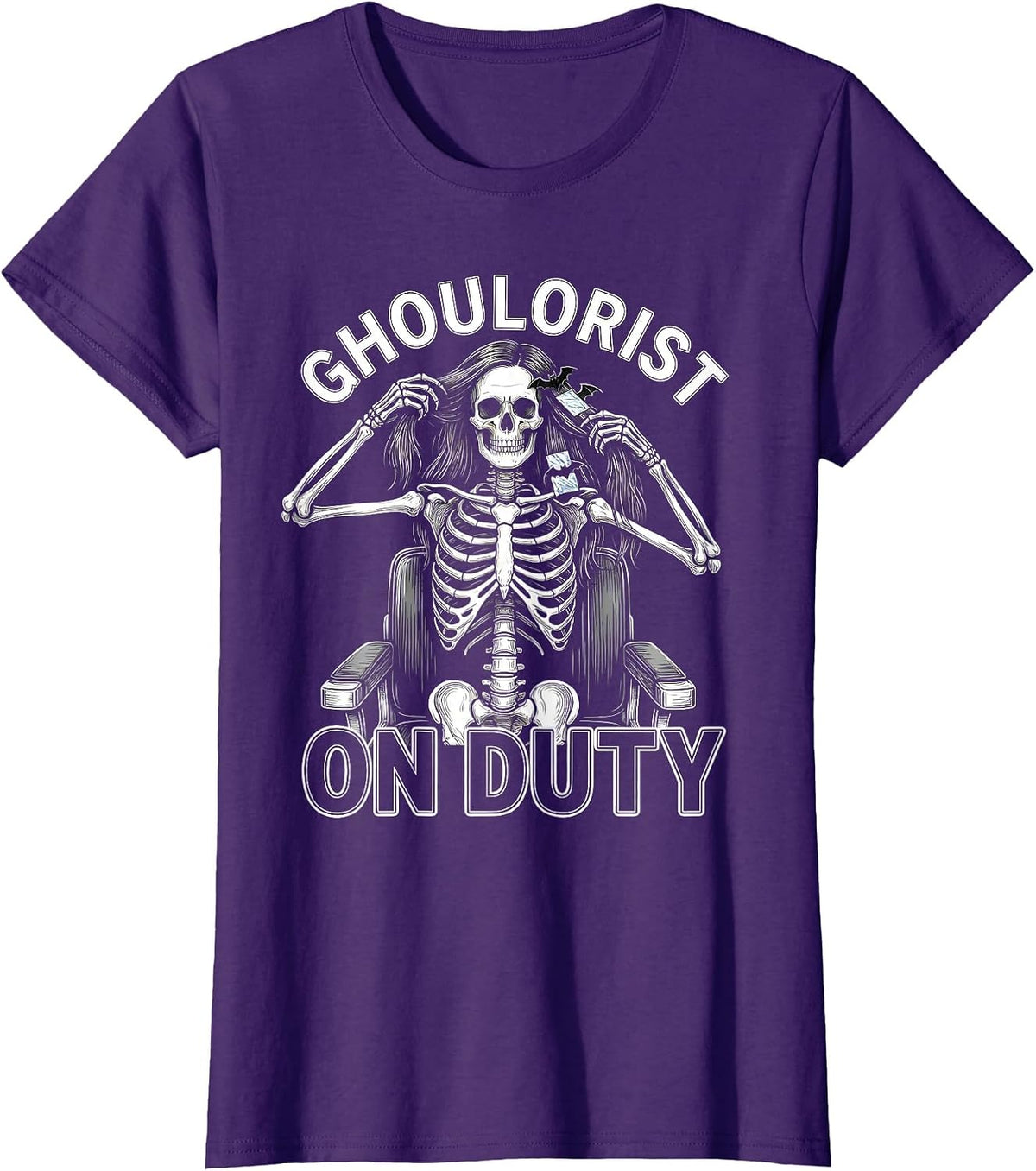 Women's Ghoulorist On Duty Funny Skeleton Hairstylist Halloween T-Shirt - Purple