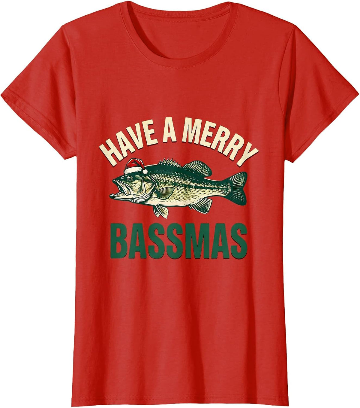 Women's Have a Merry Bassmas Funny Fishing Christmas Fisherman Gift T-Shirt - Red