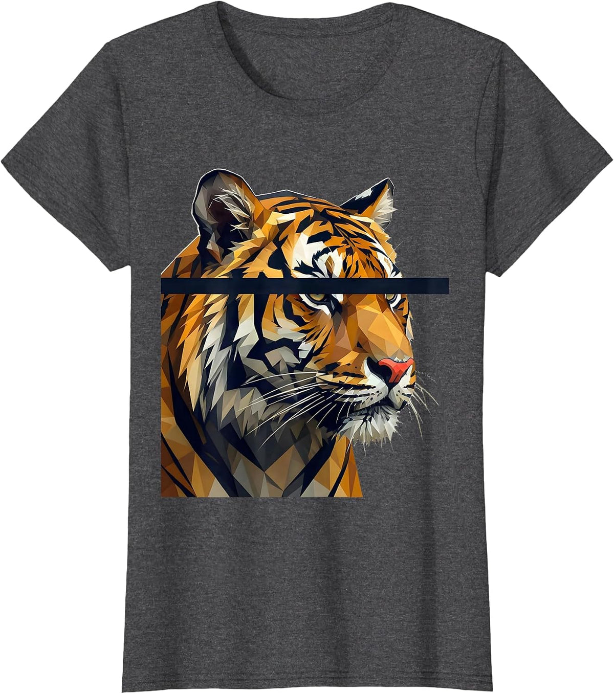 Women's Bengal Tiger Low Poly Faceted Cool Big Cat Lover T-Shirt - Dark Heather Grey