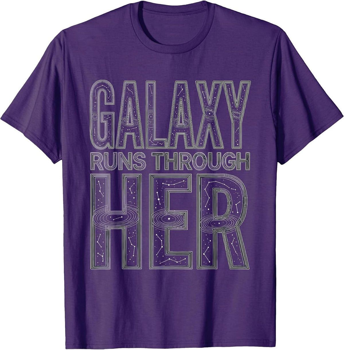 Galaxy Runs Through Her Cosmic Space Design T-Shirt - Purple