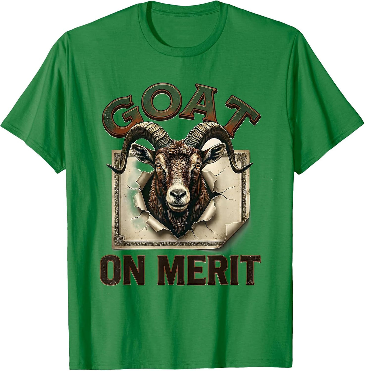 Men's GOAT On Merit Vintage Funny Goat Lover Farm Animal Humor T-Shirt - Kelly Green