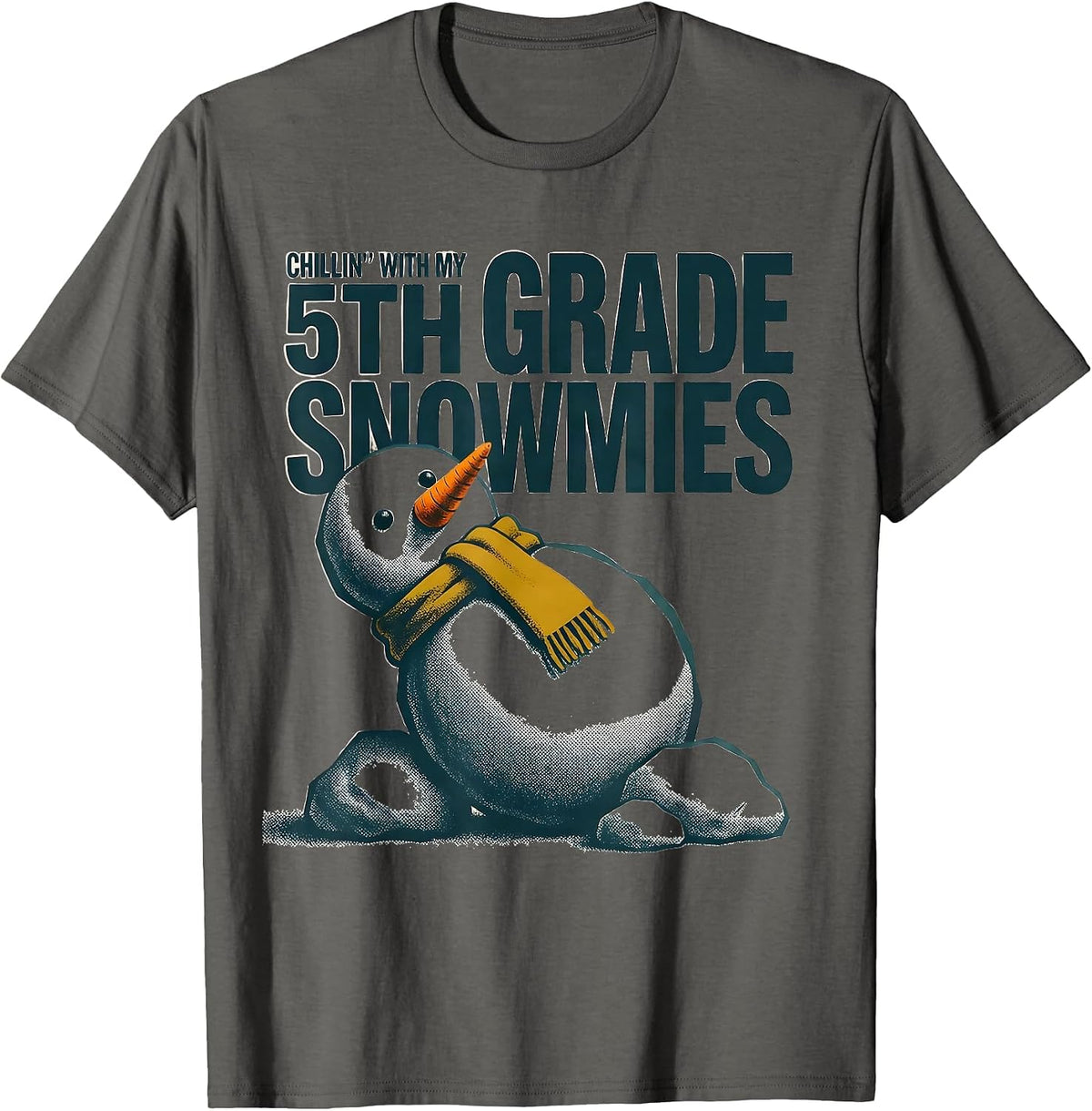 Men's Chillin With My 5th Grade Snowmies Funny Teacher Christmas T-Shirt - Asphalt Grey