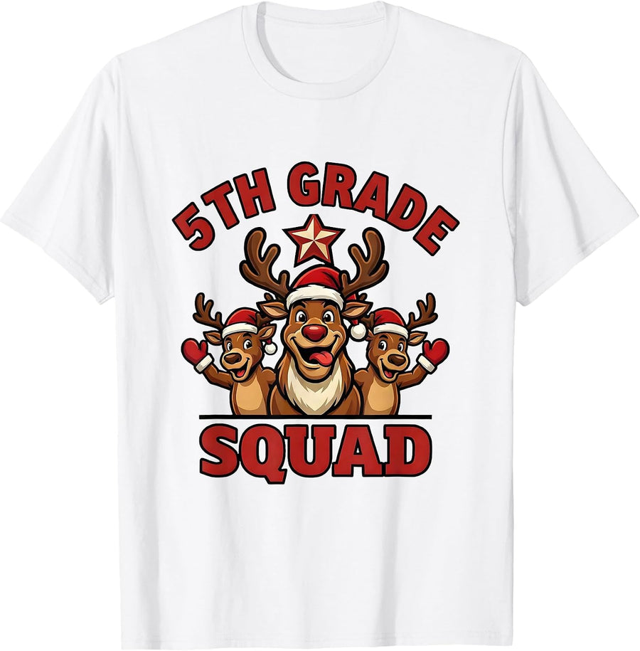 Men's 5th Grade Squad Funny Teacher Christmas Reindeer Mascot T-Shirt - White
