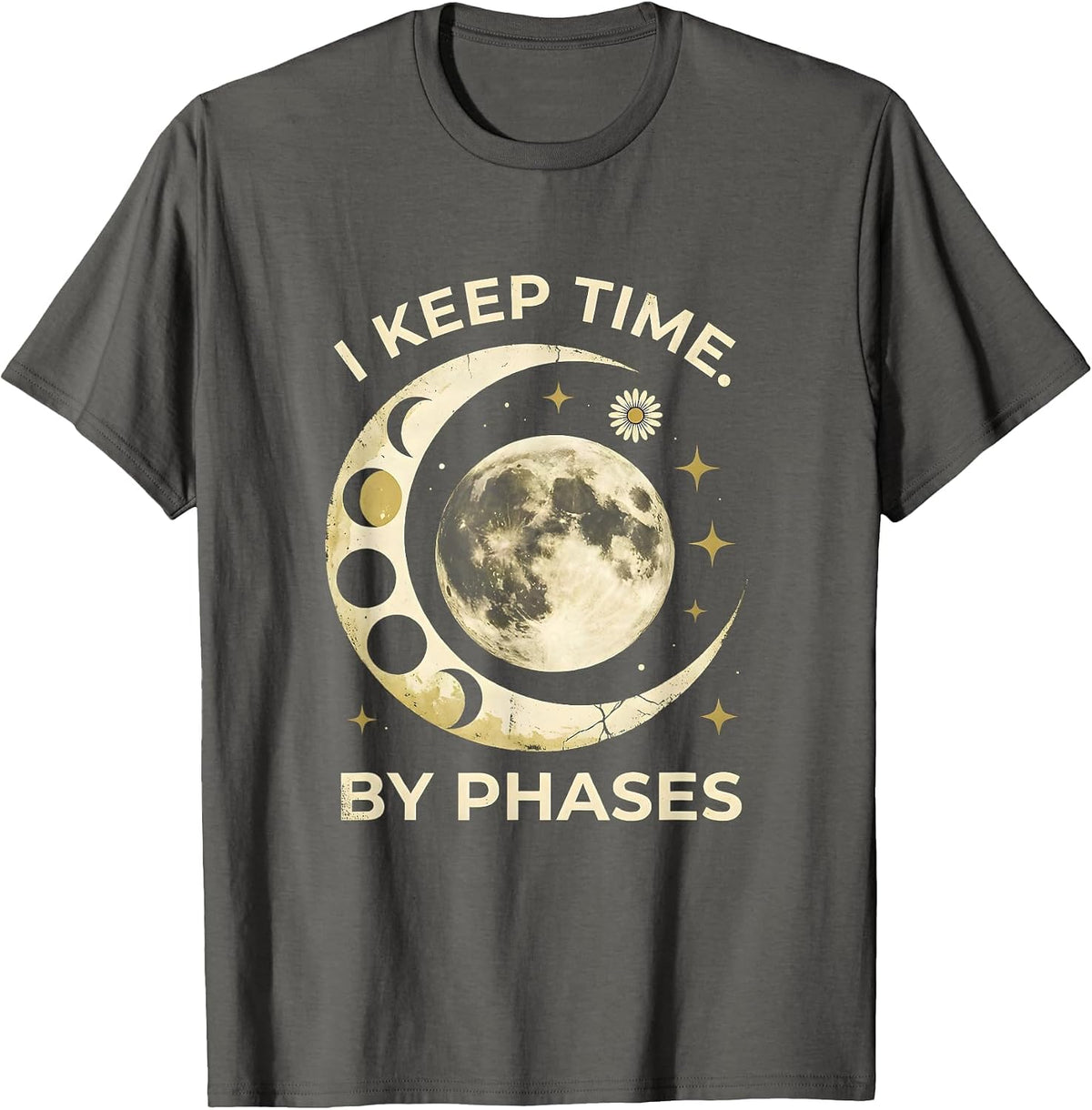 Men's I Keep Time By Phases Boho Celestial Moon Phase Astronomy T-Shirt - Asphalt Grey
