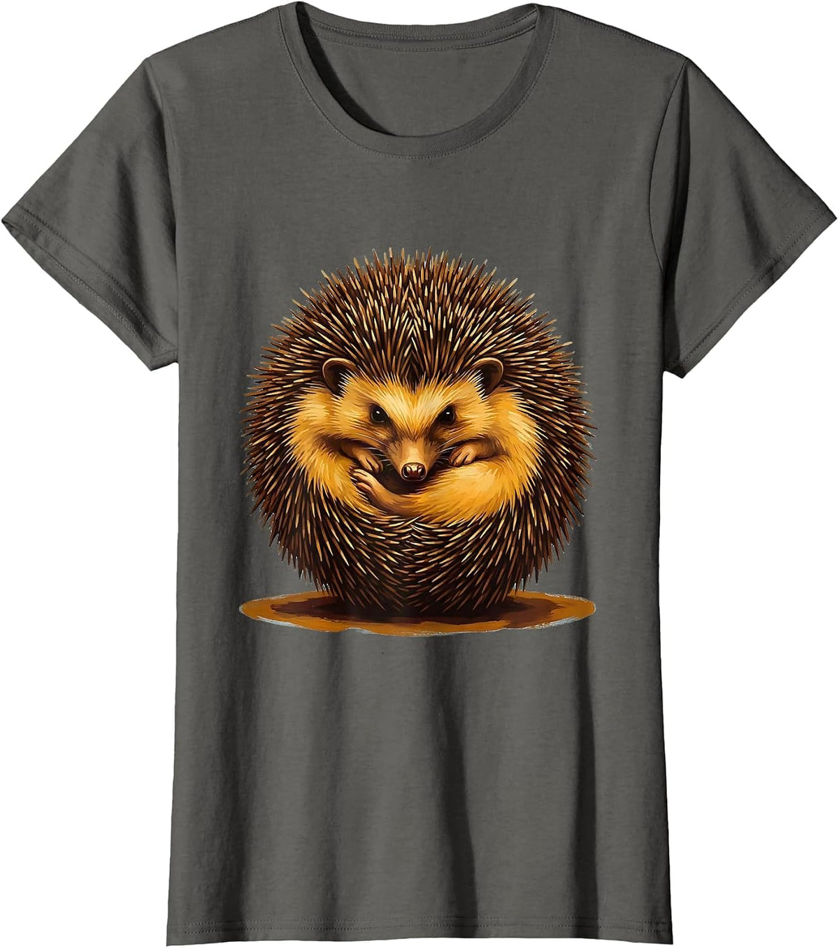Women's Curled Hedgehog Ball Cute Animal Humor Gift T-Shirt - Asphalt Grey