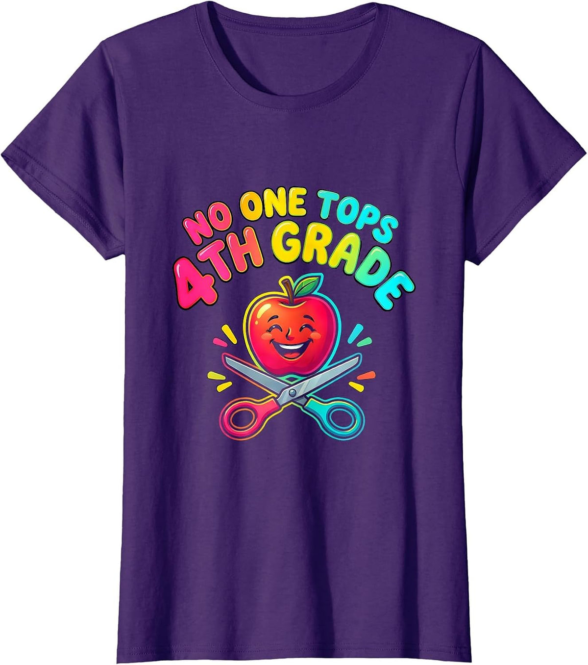 Women's No One Tops 4th Grade Funny Teacher Back To School Crew T-Shirt - Purple