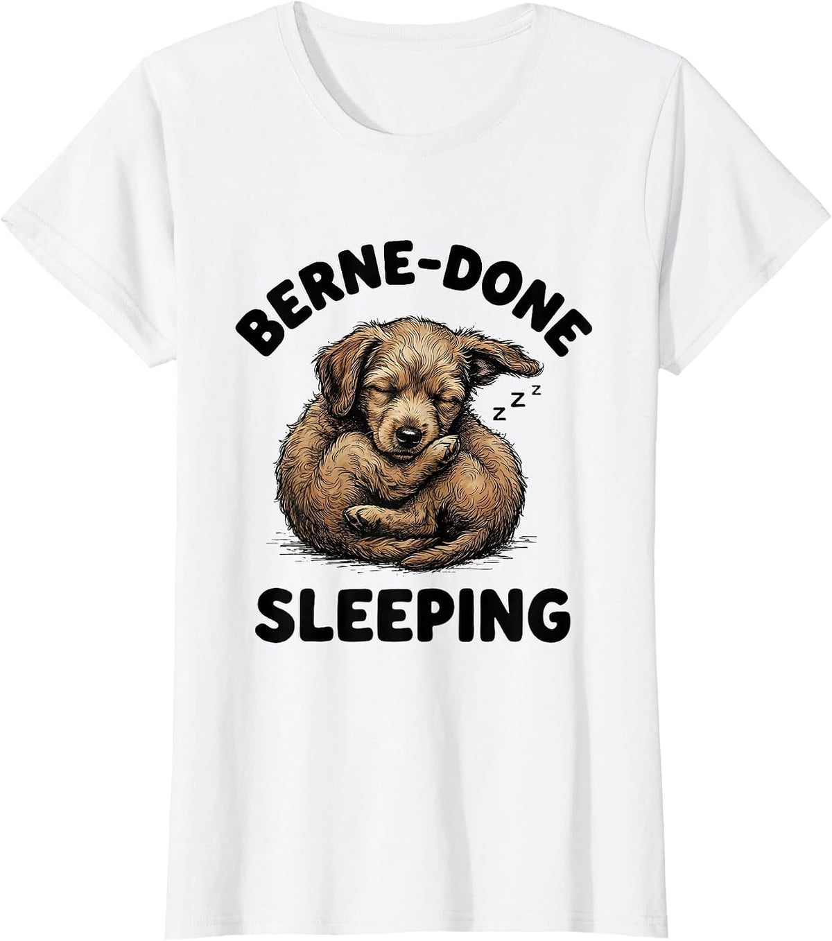 Berne-Done Sleeping Cozy Bernedoodle Design T-Shirt - White