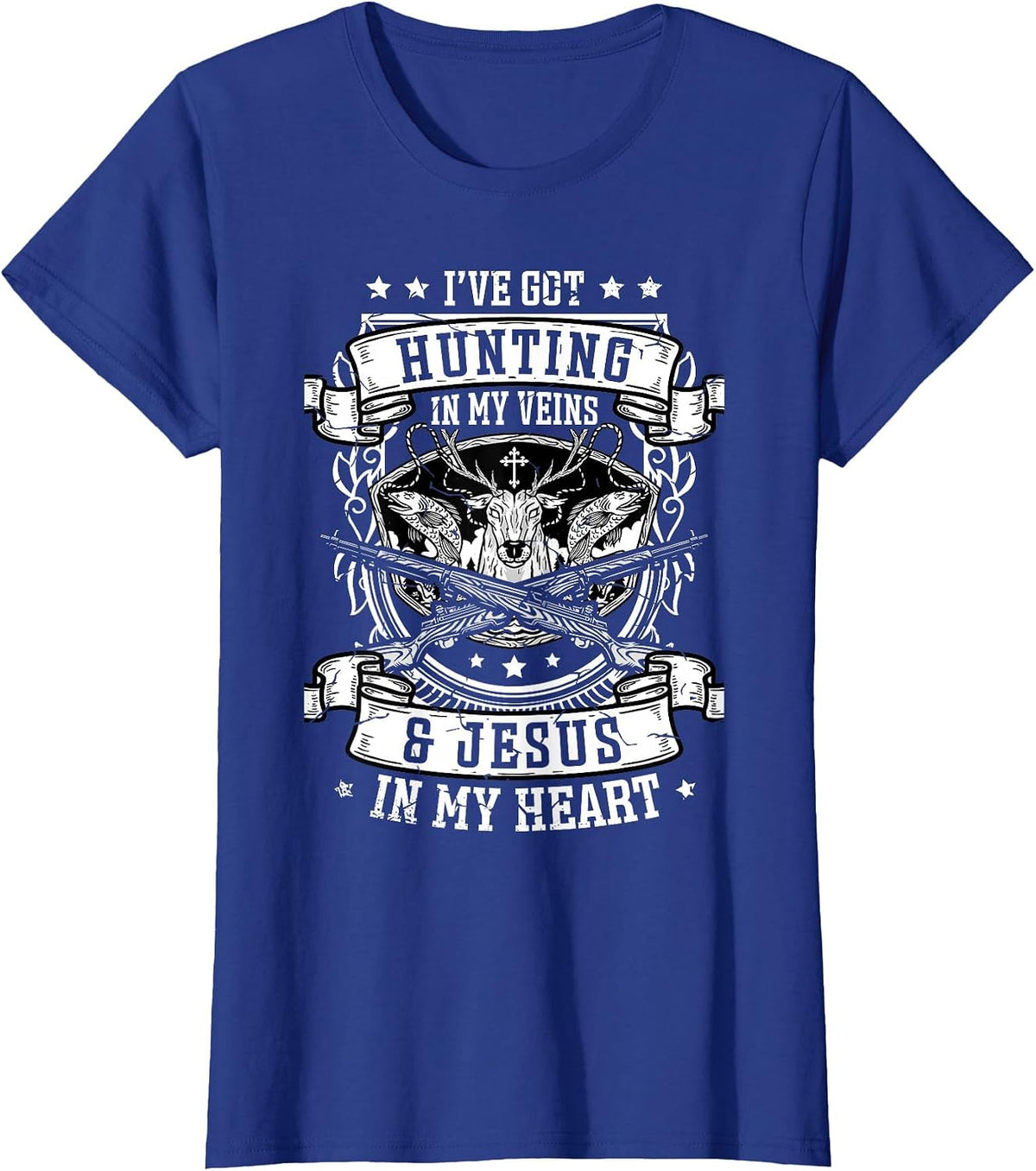 I've Got Hunting in My Veins and Jesus for a Hunter Deer T-Shirt - Royal Blue