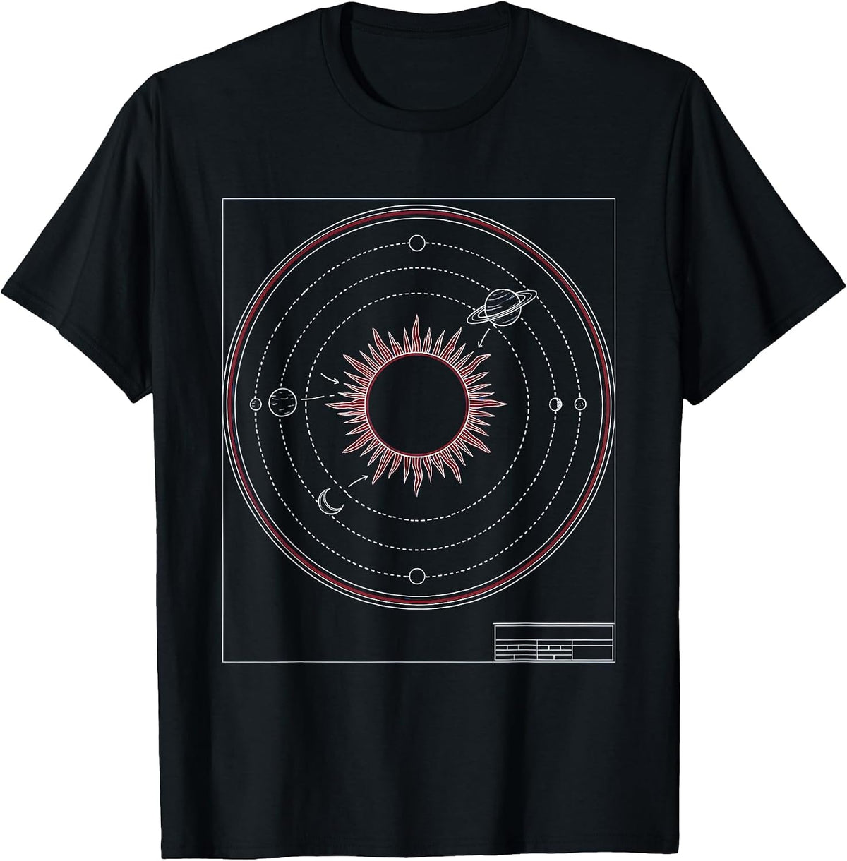 Men's Solar System Planets Orbiting Radiant Sun T-Shirt - Black