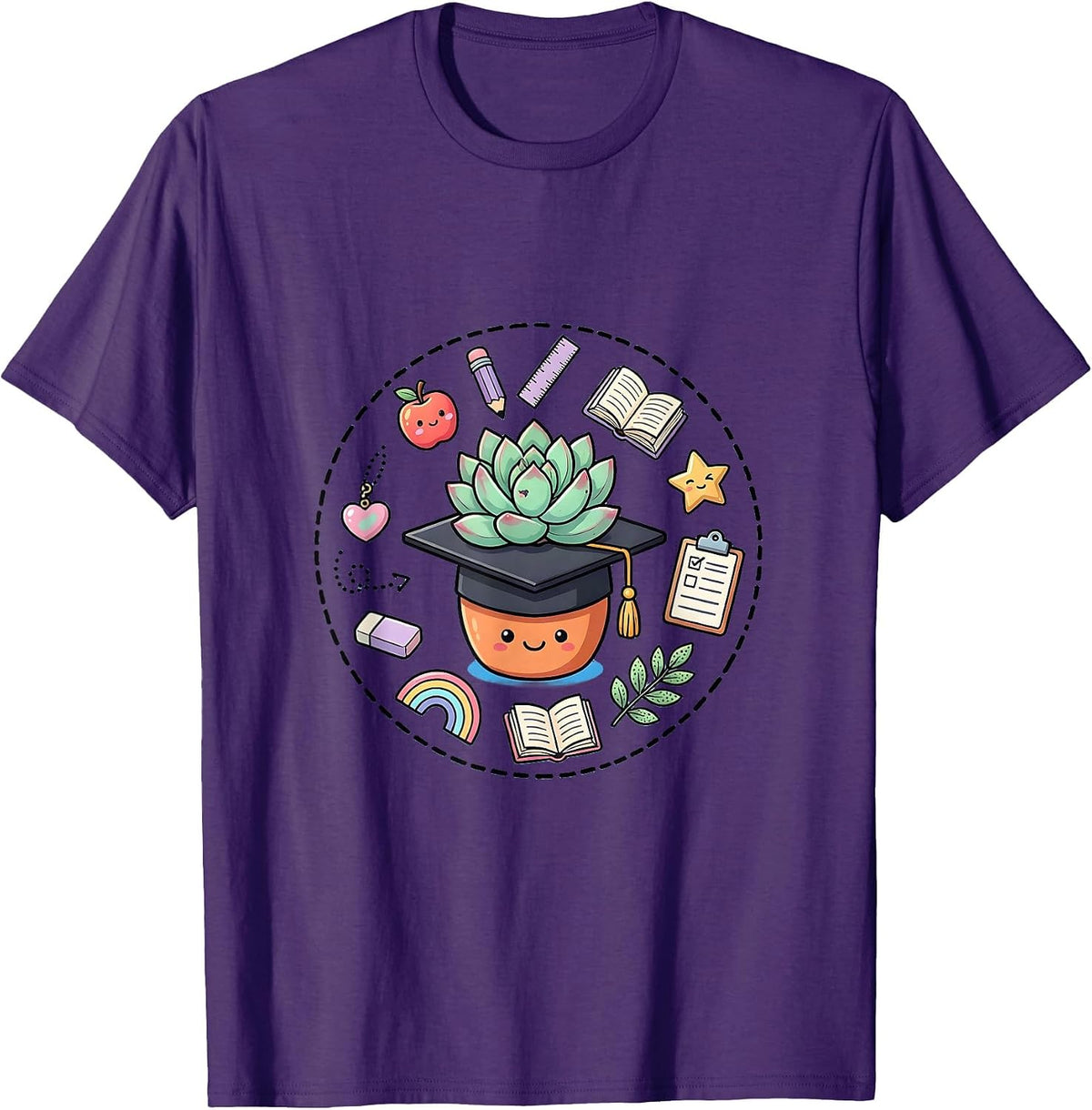 Men's Elementary Teacher Graduation Potted Plant Design T-Shirt - Purple