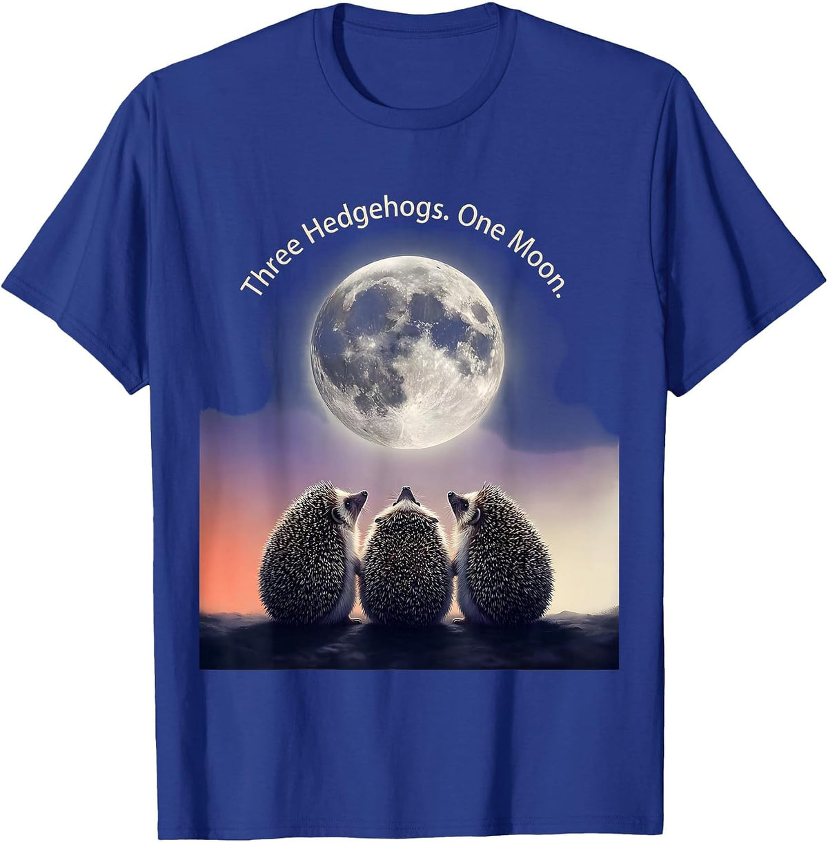 Men's Three Hedgehogs One Moon Funny Hedgehog Meme Pet Lover Humor T-Shirt - Royal Blue