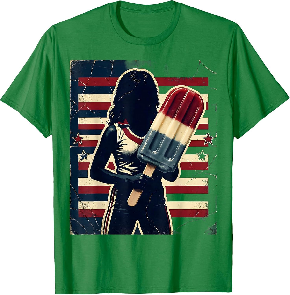 Men's Red White and Blue Popsicle Girl Summer Design T-Shirt - Kelly Green