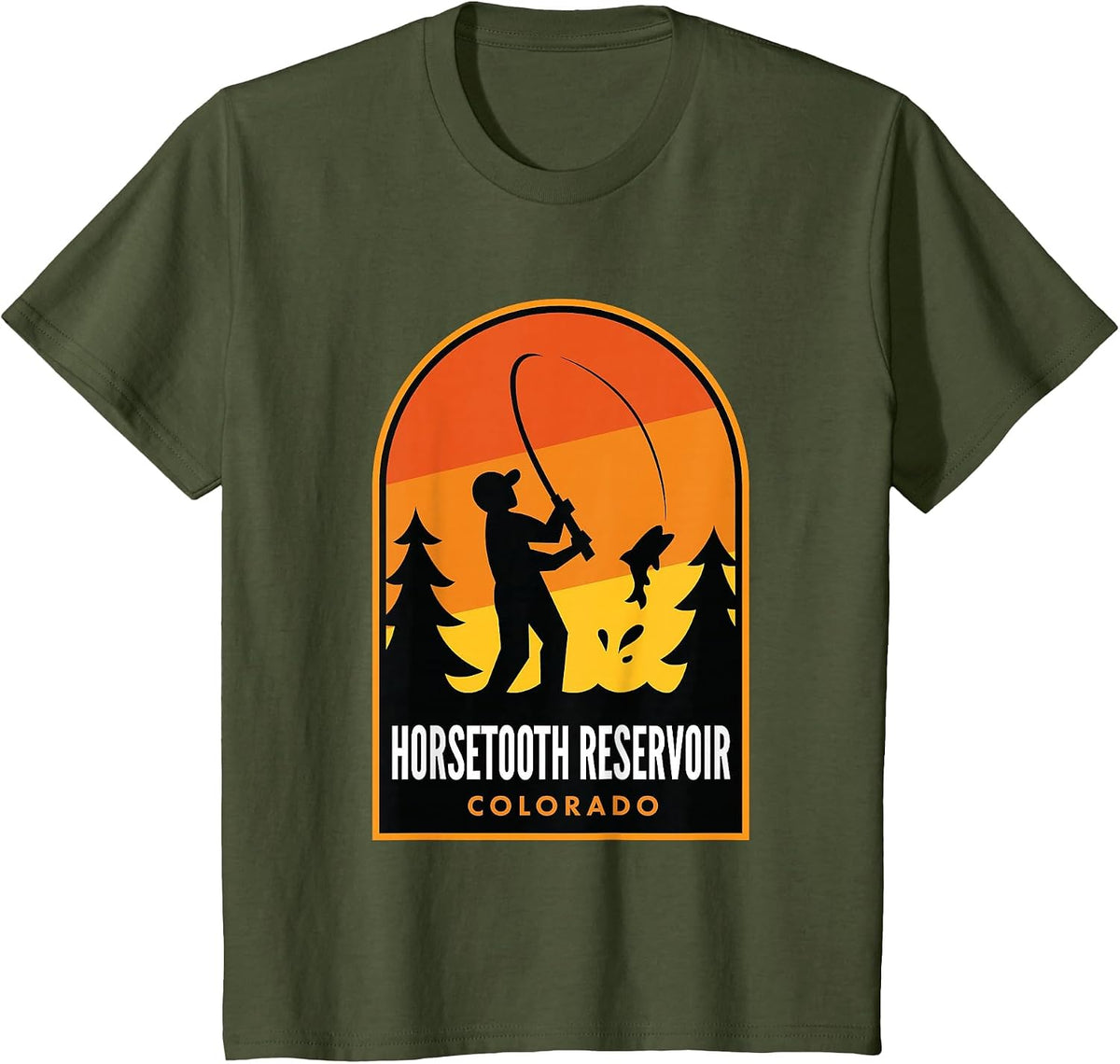 Horsetooth Reservoir Colorado Fishing T-Shirt - Olive Green