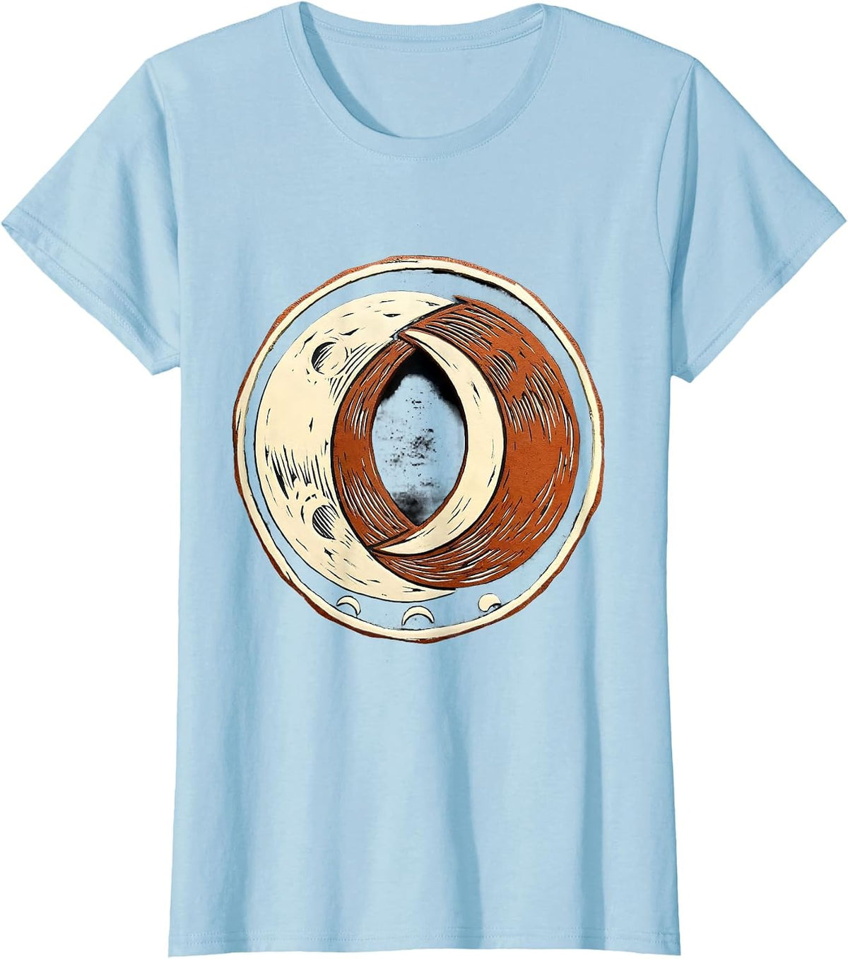 Women's Lunar Phase Badge Boho Celestial Astronomy T-Shirt - Baby Blue
