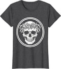 Women's Skull with Crown of Thorns Dark Art Graphic T-Shirt - Dark Heather Grey