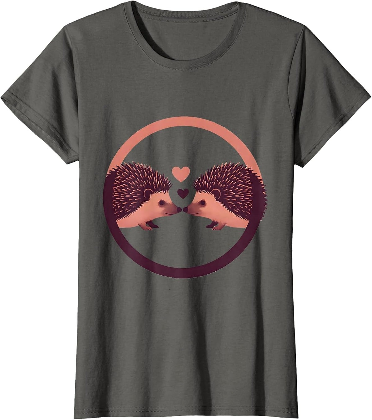 Women's Hedgehog Love Nose Touch Cute Couple Graphic T-Shirt - Asphalt Grey
