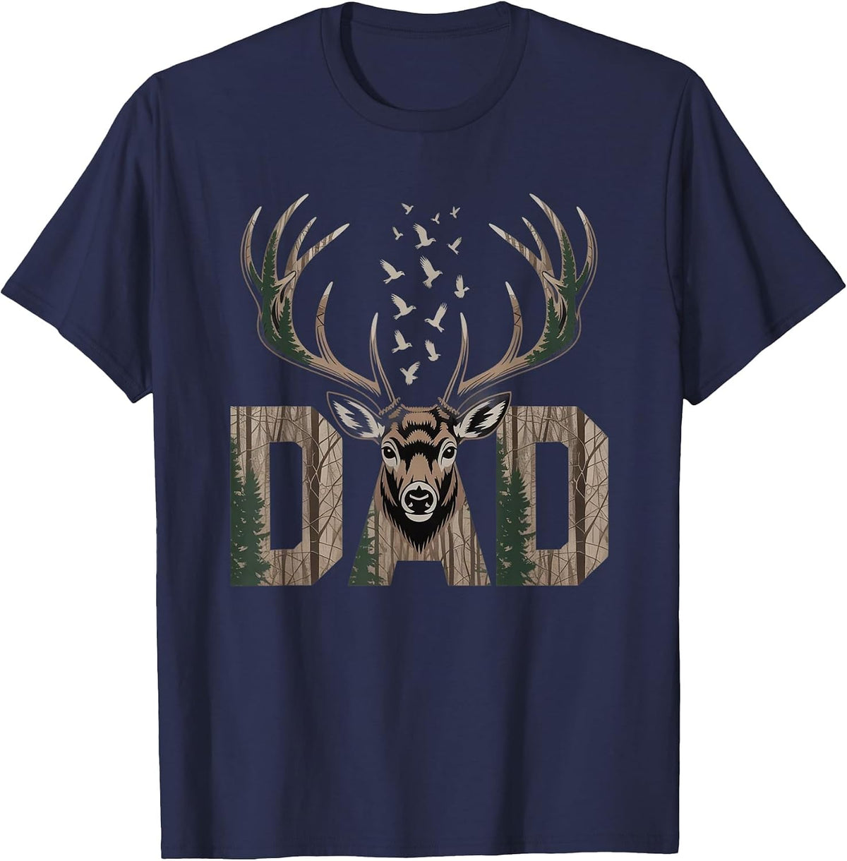 Dad Deer Hunting Camo Father Hunters Buck Camouflage Nature T-Shirt - Navy Blue