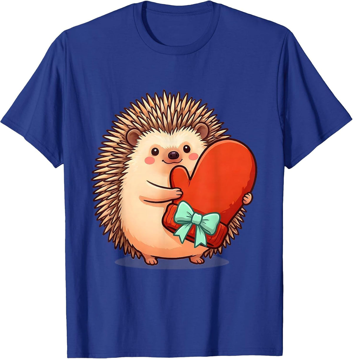 Hedgehog Hugging Christmas Mitten Cute Kawaii Animal Lover T-Shirt - Royal Blue