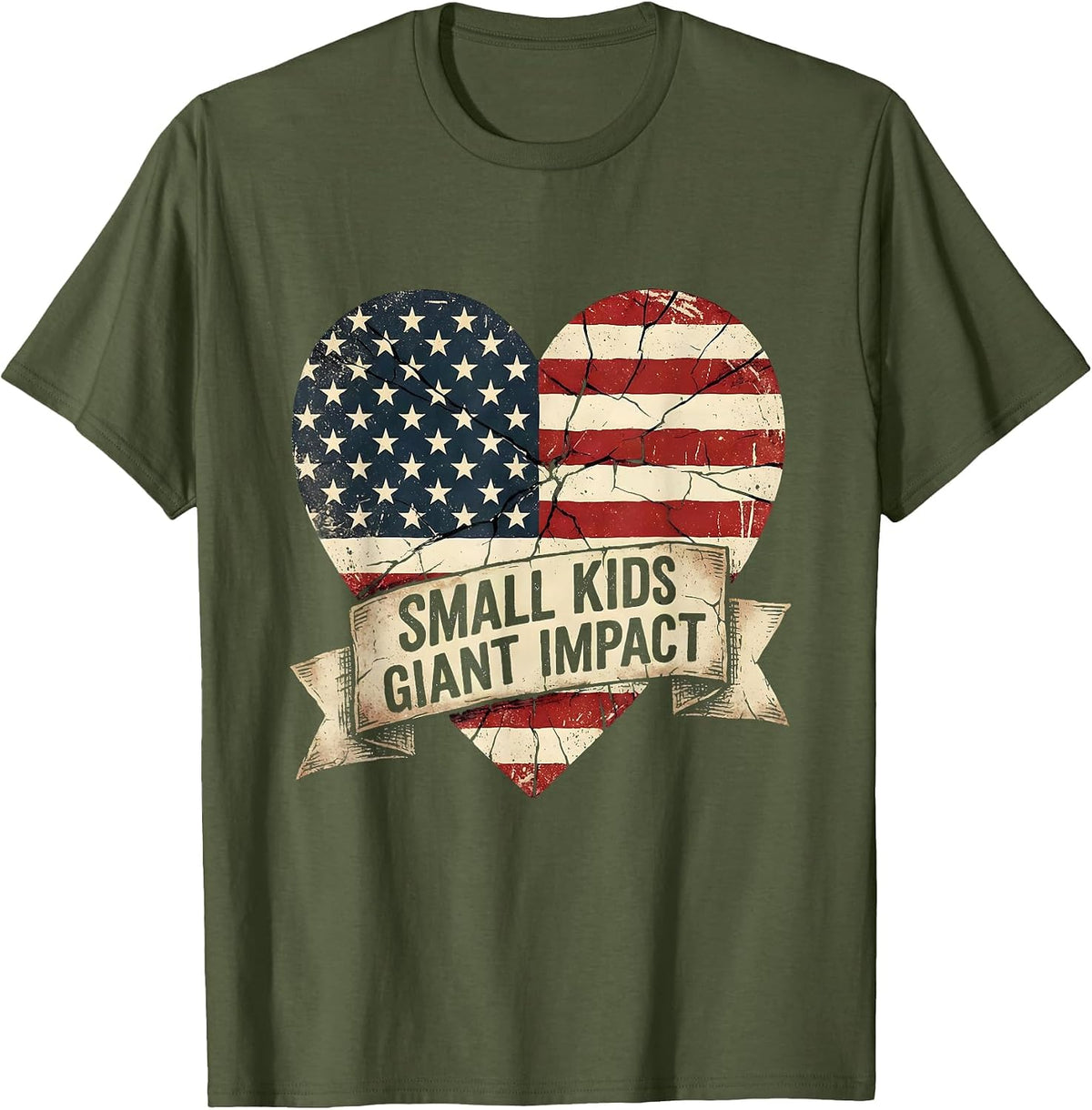 Small Kids Giant Impact Elementary Teacher Design T-Shirt - Olive Green