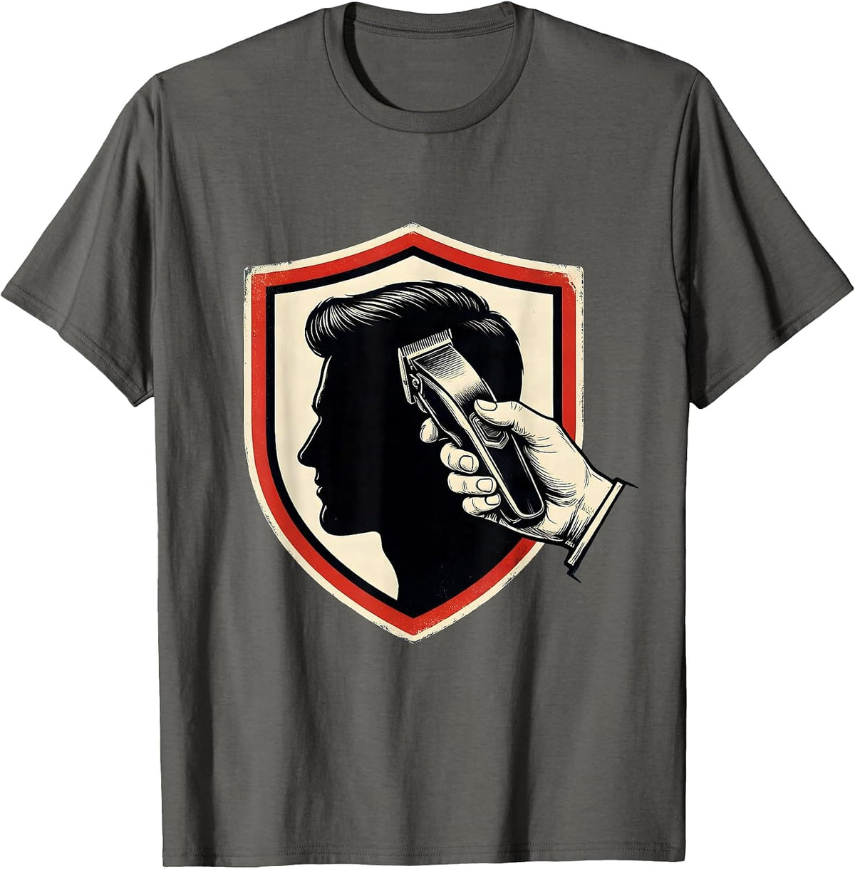 Men's Barber Shield Badge Vintage Sign Painter Humor T-Shirt - Asphalt Grey
