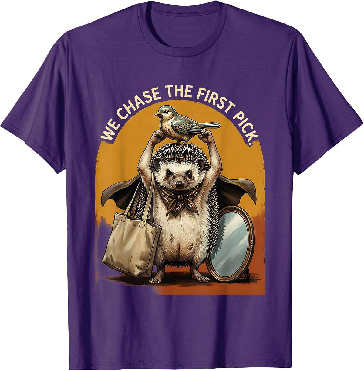 We Chase The First Pick Funny Hedgehog Thrifting Vintage T-Shirt - Purple
