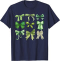 Happy Bow Lucky March Green Bow Coquette St Patrick's Day T-Shirt - Navy Blue