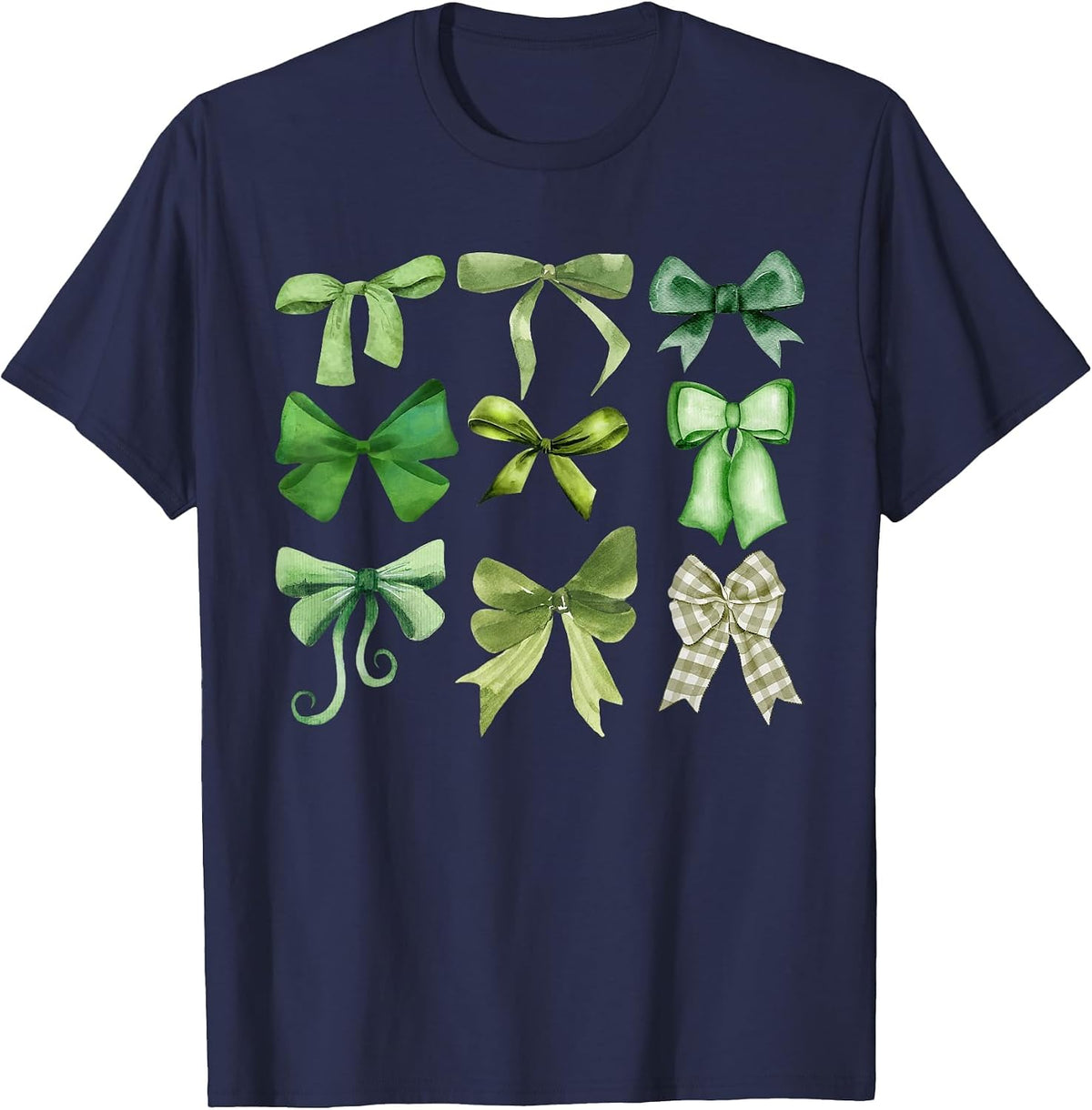 Happy Bow Lucky March Green Bow Coquette St Patrick's Day T-Shirt - Navy Blue