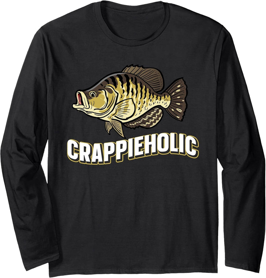 Crappie Fishing Crappieholic Crappie Fisherman Long Sleeve T-Shirt - Adult Unisex Black