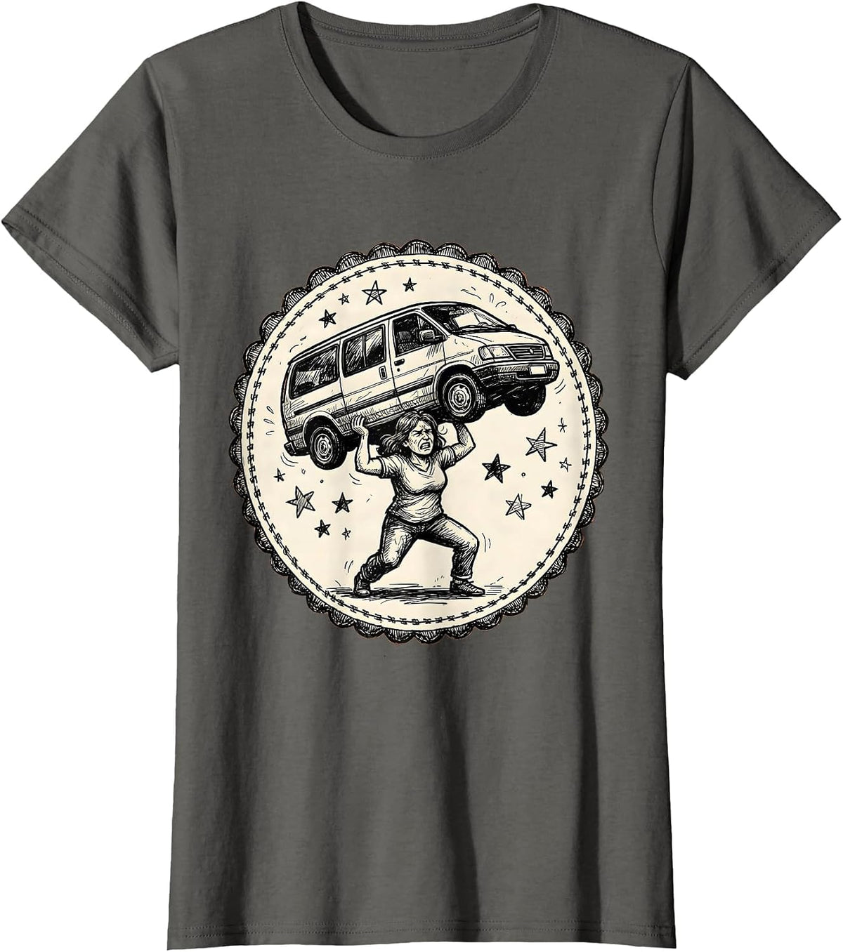 Women's Superhero Mom Lifting Minivan Funny Graphic T-Shirt - Asphalt Grey