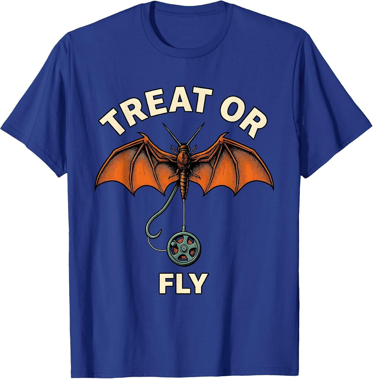 Treat Or Fly Spooky Halloween Fishing Angler Gift T-Shirt - Royal Blue
