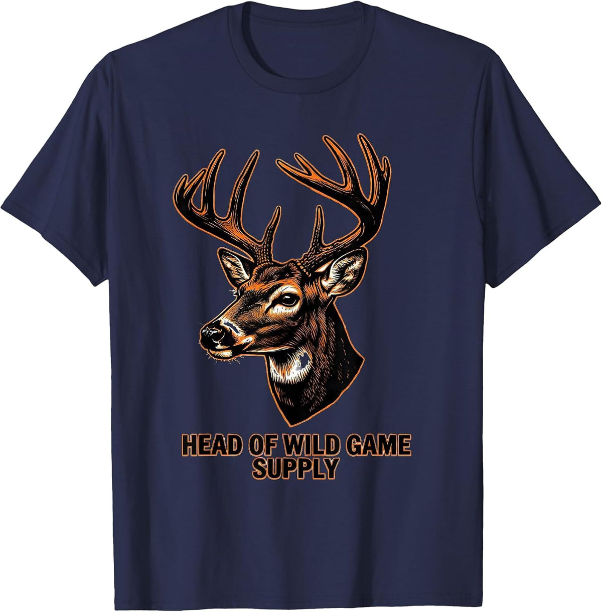 Head Of Wild Game Supply Stencil Graphic Deer Hunter Gift T-Shirt - Navy Blue