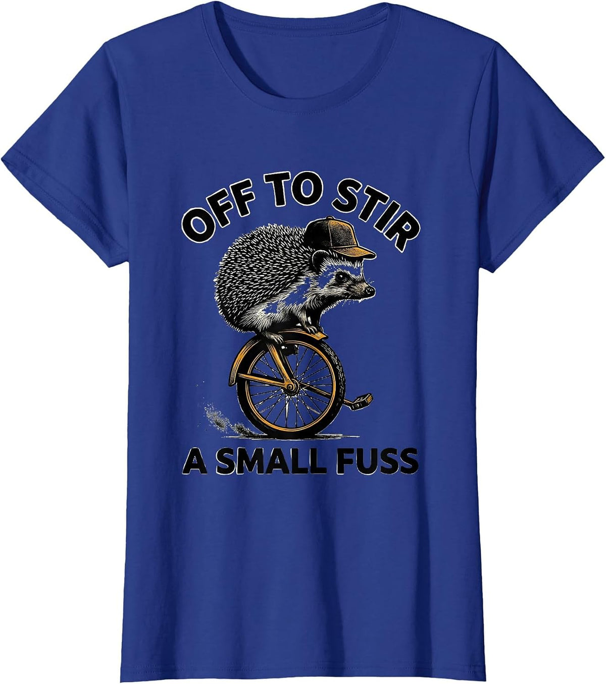 Women's Off To Stir A Small Fuss Scratchboard Hedgehog Whimsical T-Shirt - Royal Blue
