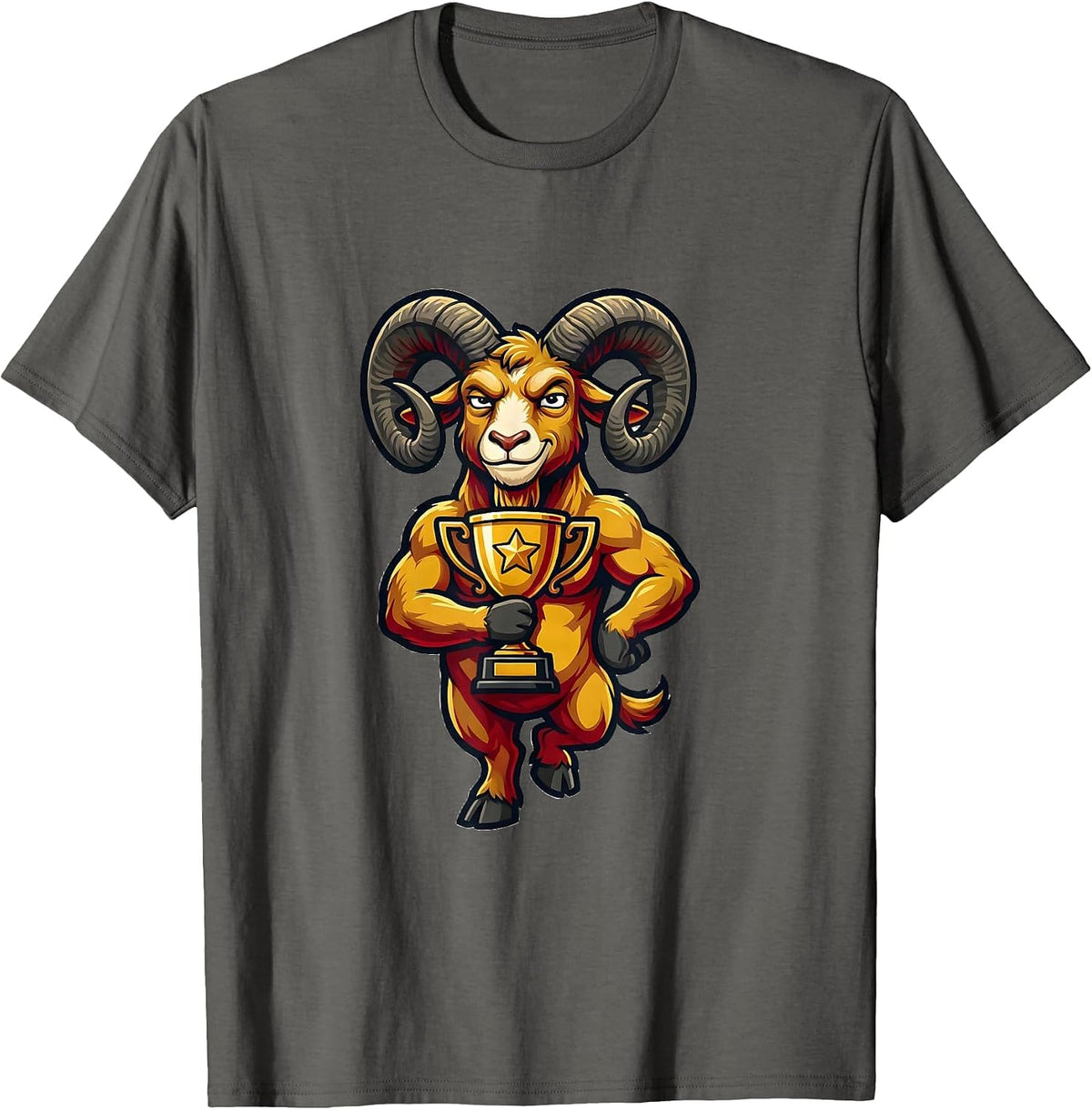 Men's GOAT Mascot Logo Sports Fan Farm Animal Humor T-Shirt - Asphalt Grey
