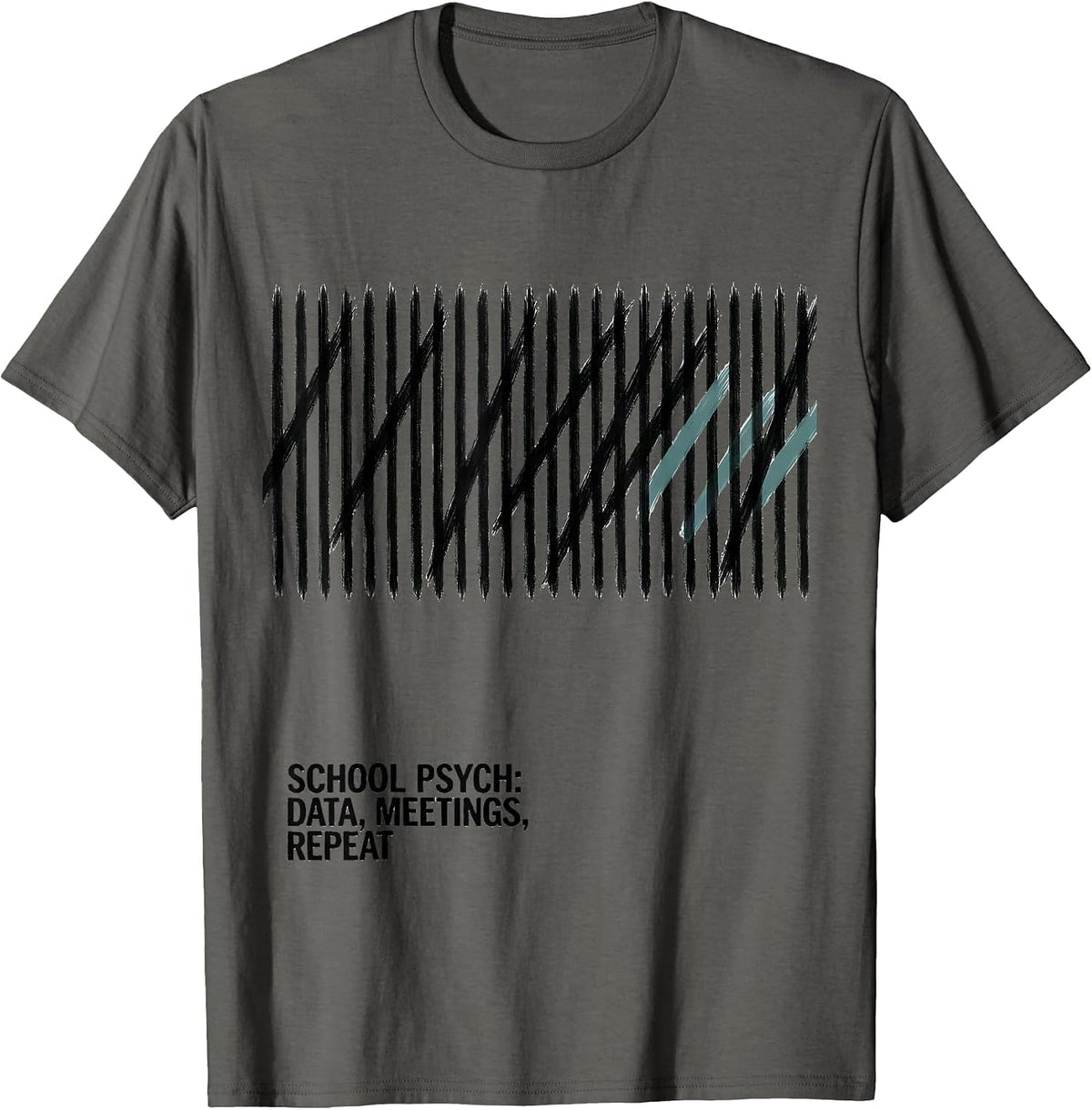Men's School Psych: Data, Meetings, Repeat Funny School Counselor T-Shirt - Asphalt Grey