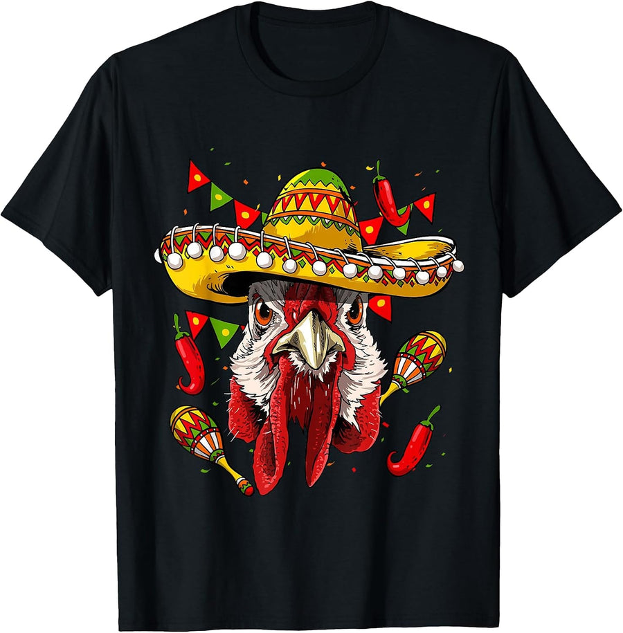 Chicken Cinco De Mayo Shirt Poncho Mexican Chicken Lover T-Shirt, Men, Black, Small - As Pictured