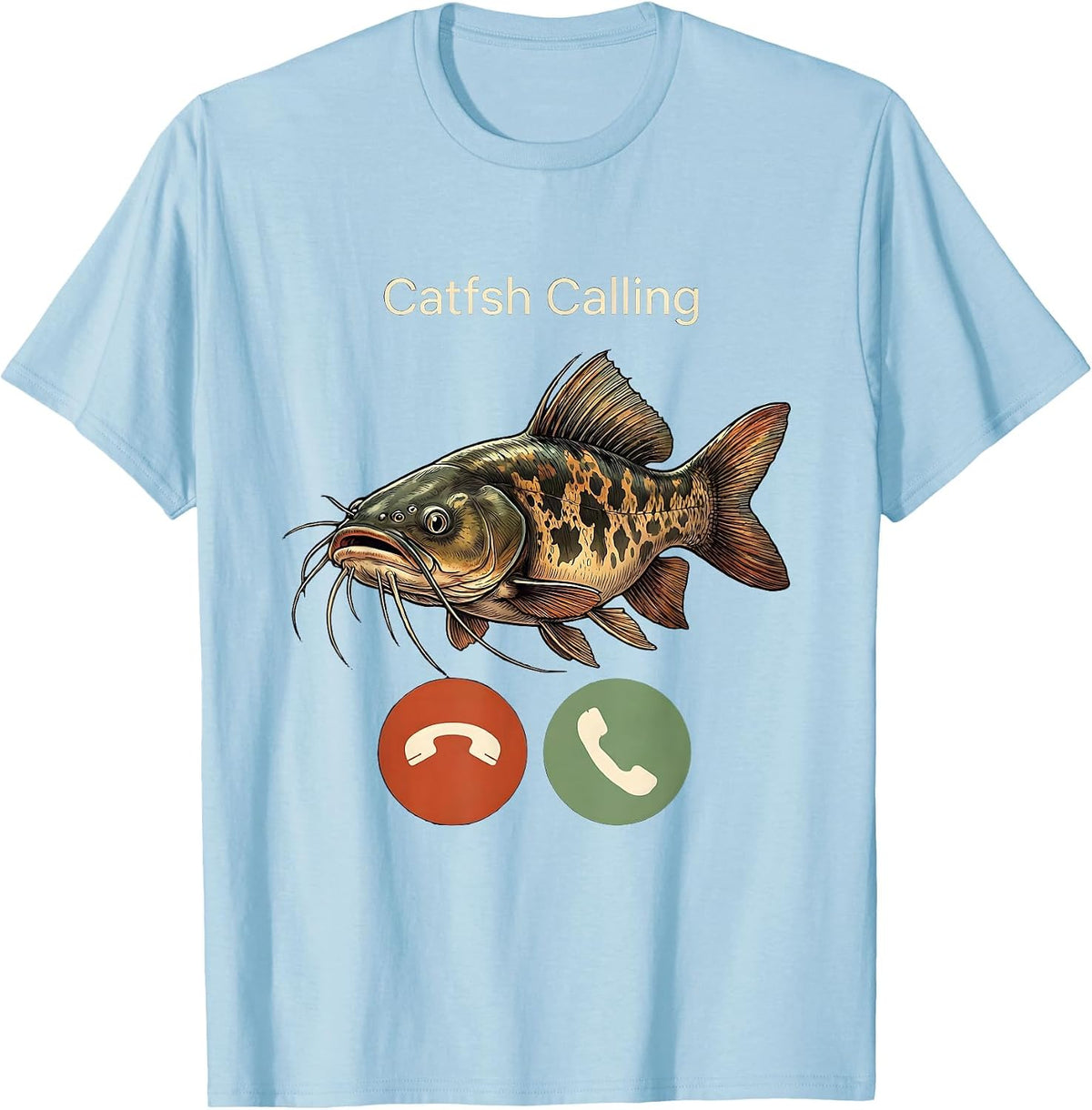 Men's Catfsh Calling Funny Fishing Meme Phone Call Parody T-Shirt - Baby Blue