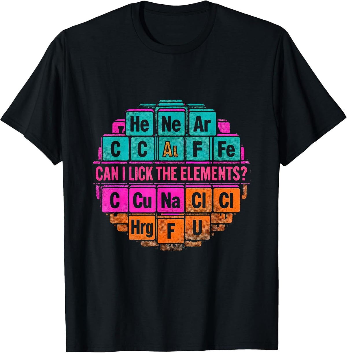Men's Can I Lick The Elements Risograph Science Humor Teacher T-Shirt - Black