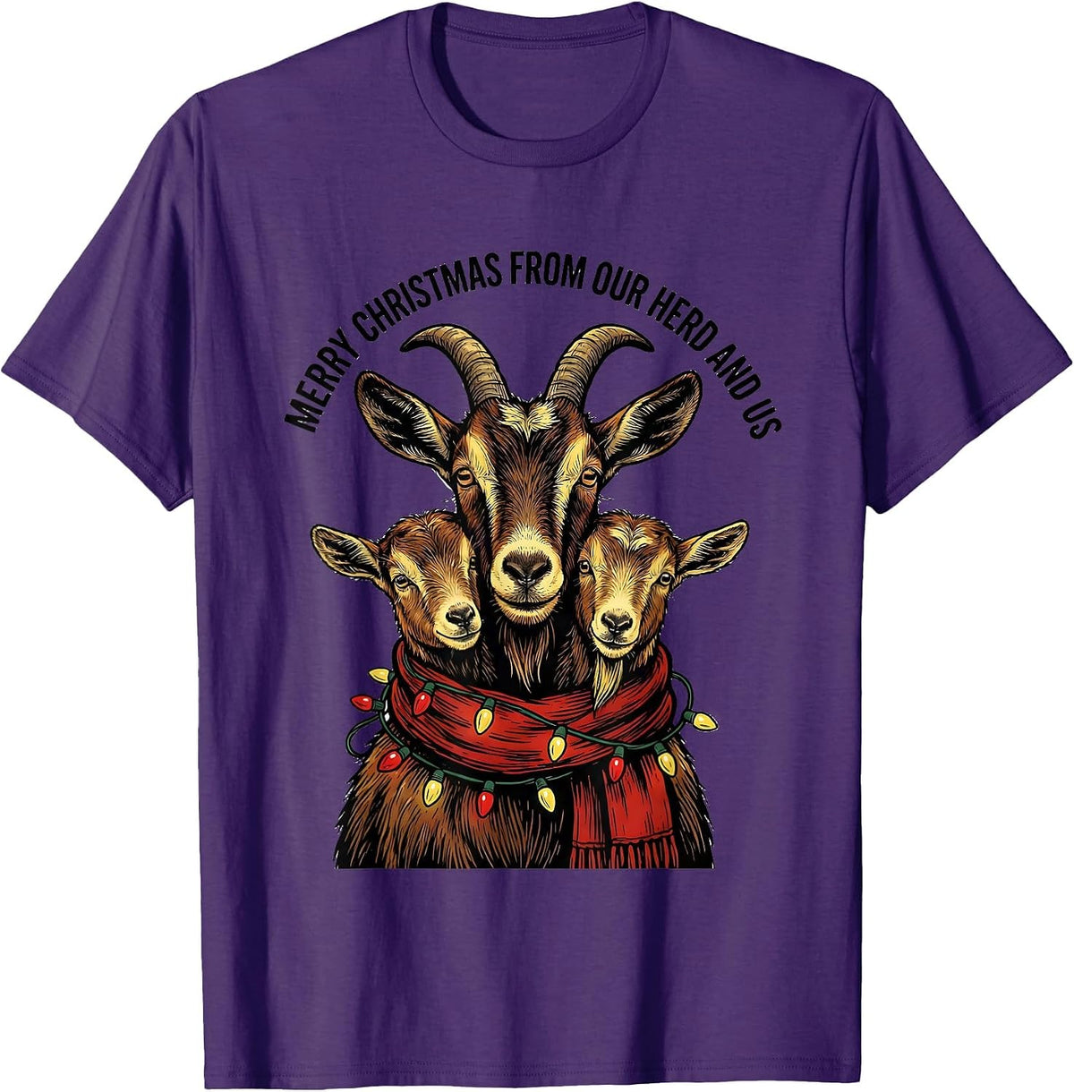 Merry Christmas From Our Herd and Us Funny Goat Lover T-Shirt - Purple