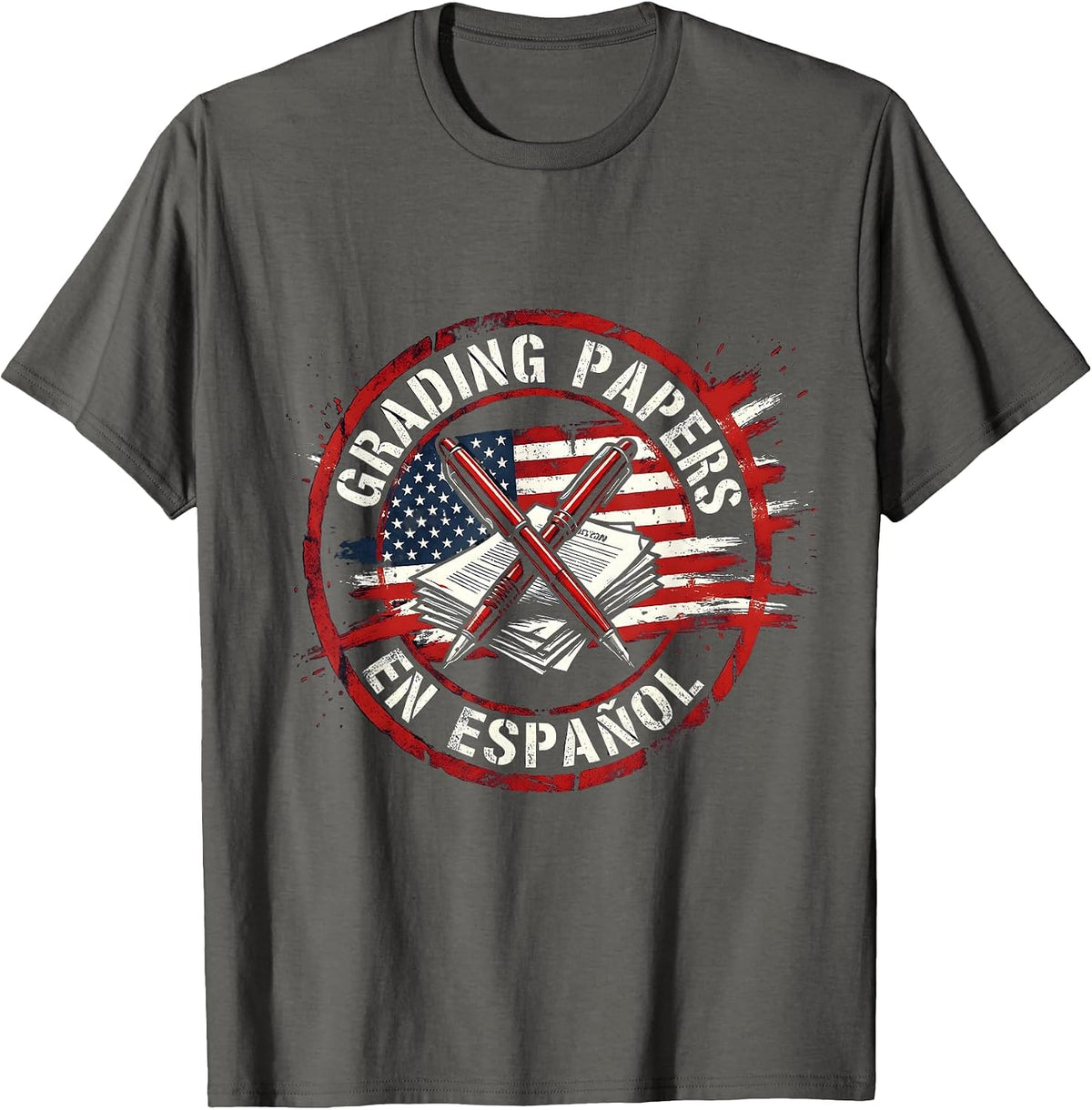 Grading Papers En Espanol Spanish Teacher Design T-Shirt - Asphalt Grey