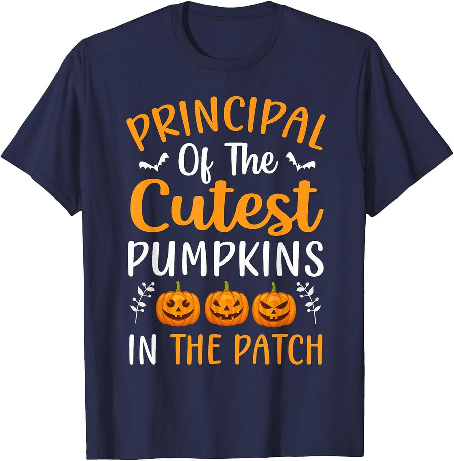Principal of The Cutest Pumpkins in The Patch Halloween Tee T-Shirt - Navy Blue